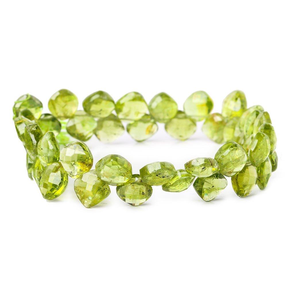 8-9mm Peridot Corner Drilled Faceted Pillow Beads 42 beads 8 inch - The Bead Traders