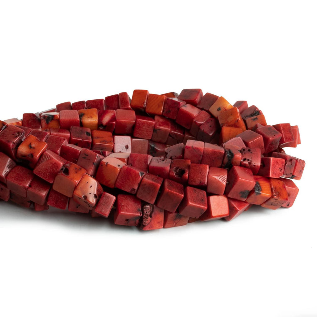 8-9mm Red Coral Plain Cubes 15 inch 45 beads - The Bead Traders