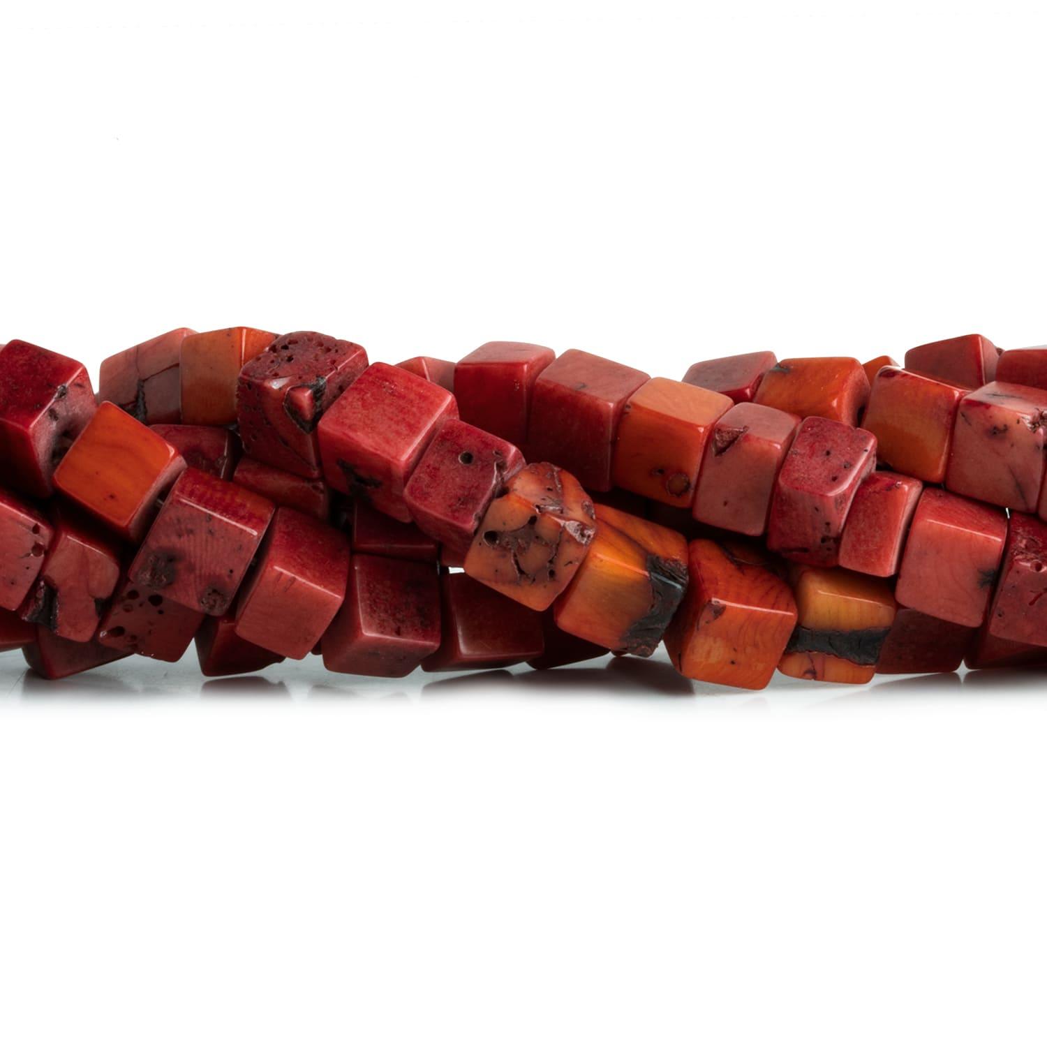 8-9mm Red Coral Plain Cubes 15 inch 45 beads - The Bead Traders