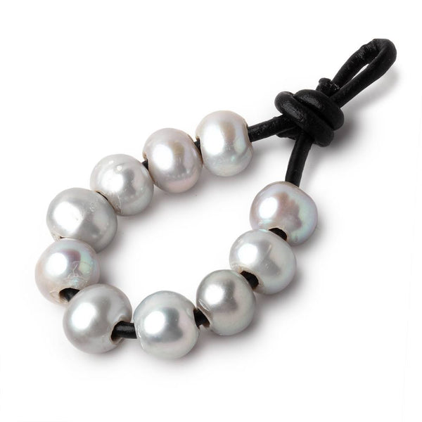 8-9mm Silver Large Hole Off Round Pearls Set of 10 Beads