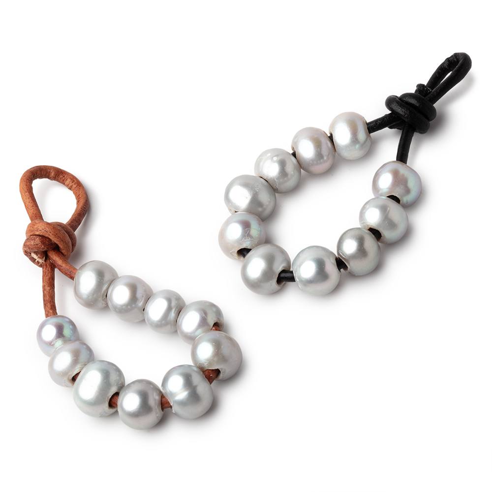 8-9mm Silver Large Hole Off Round Pearls Set of 10 Beads - The Bead Traders