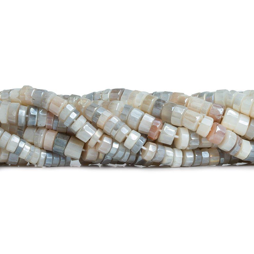 8-9mm Silver Mystic Multi Moonstone faceted heishi beads 12.75 inch 71 pieces - The Bead Traders