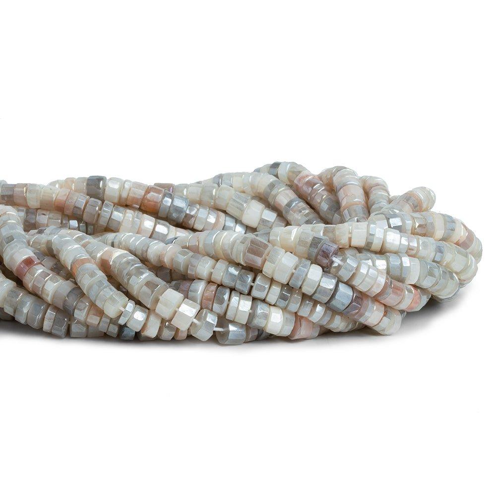 8-9mm Silver Mystic Multi Moonstone faceted heishi beads 12.75 inch 71 pieces - The Bead Traders