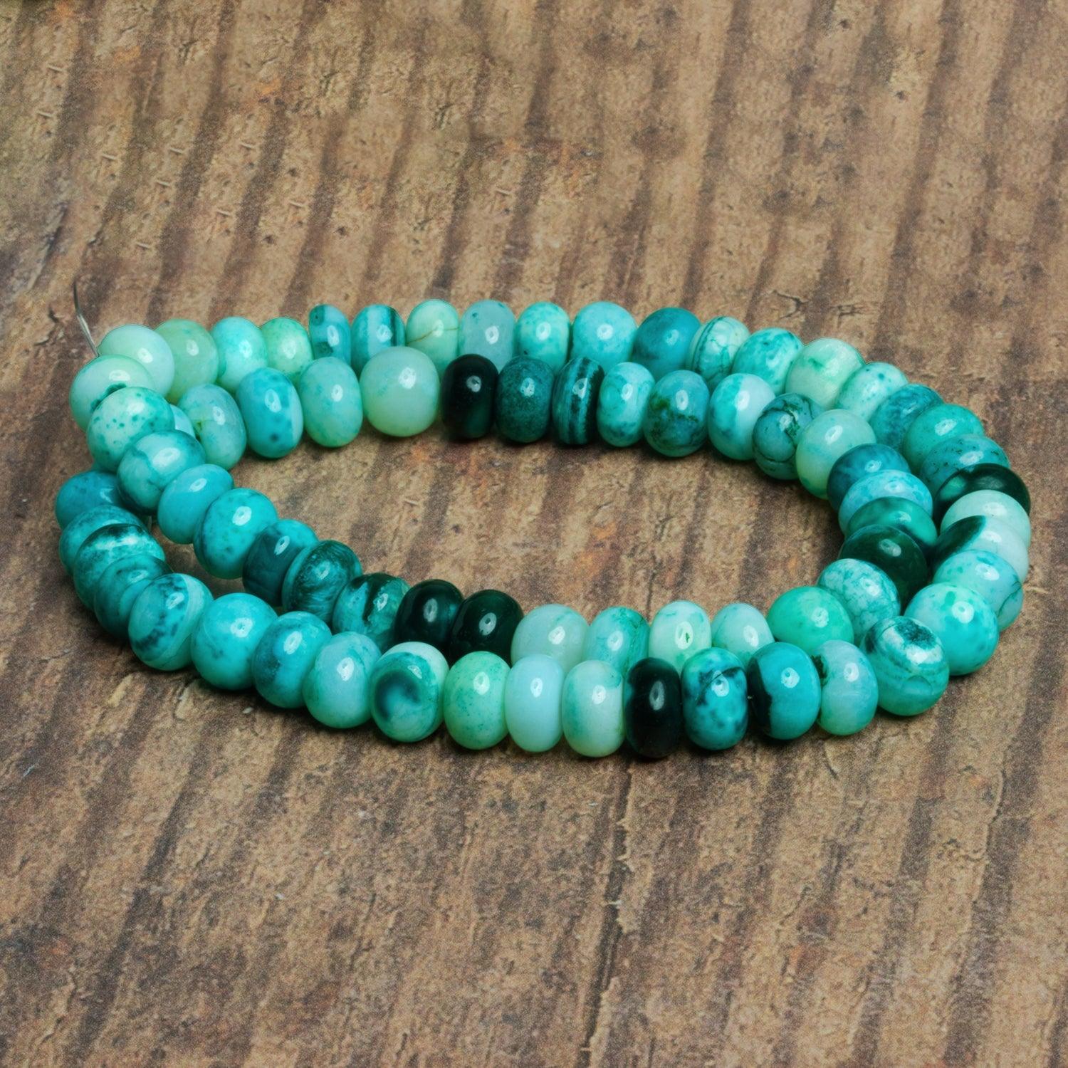 8-9mm Teal Opal Plain Rondelles 16 inch 70 beads - The Bead Traders