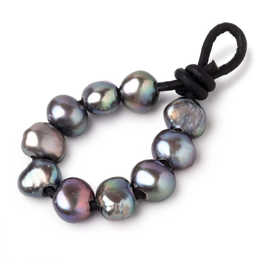 8.5-9.5mm Aqua Dark Silver Baroque large hole Pearls 10 pieces - The Bead Traders
