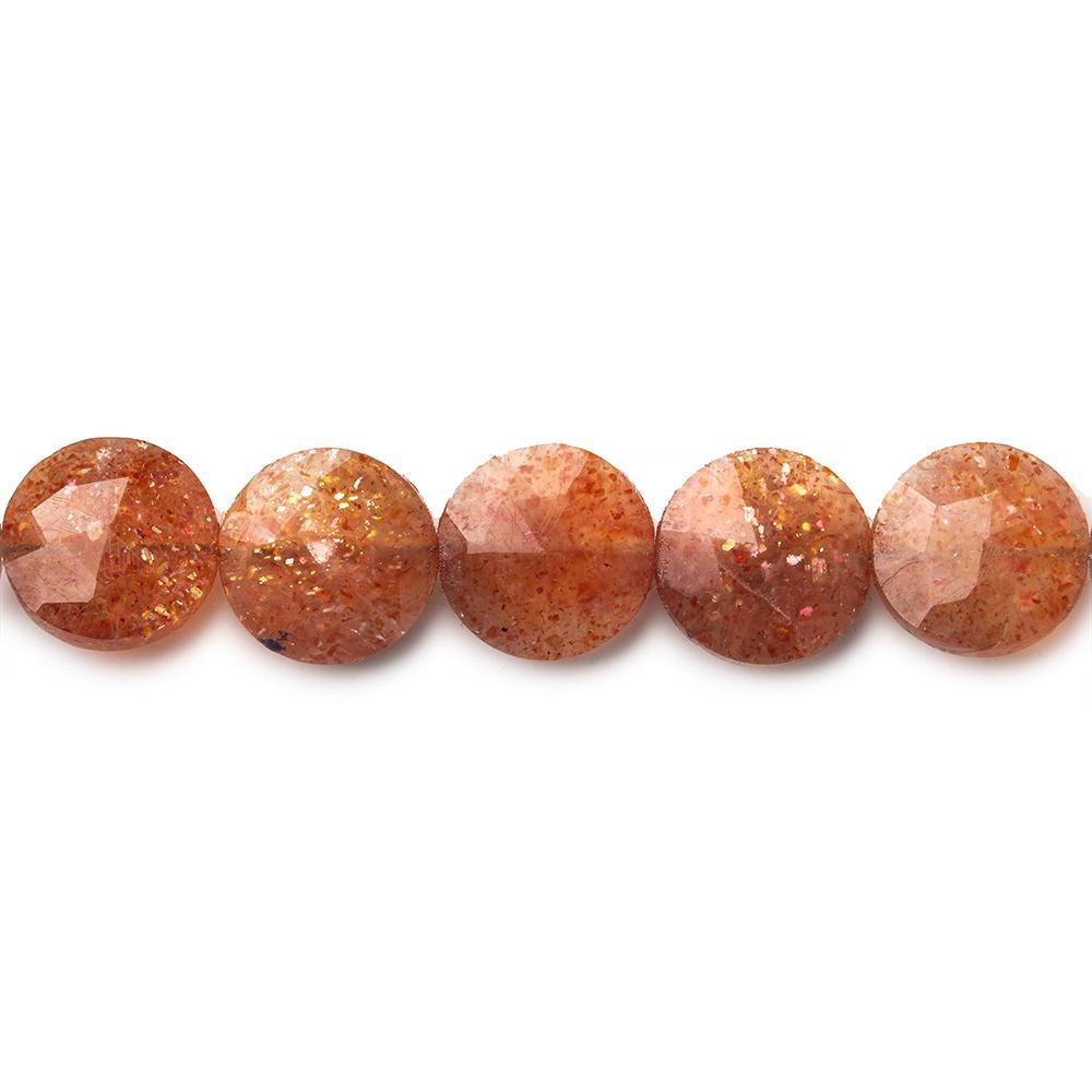 8.5-9mm Sunstone faceted coins 8 inch 22 beads - The Bead Traders