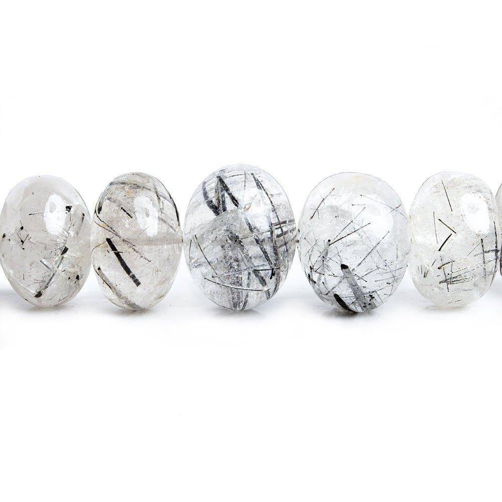 8.5mm-13mm Black Tourmalinated Quartz Plain Rondelle Beads 16 inch 51 pieces - The Bead Traders