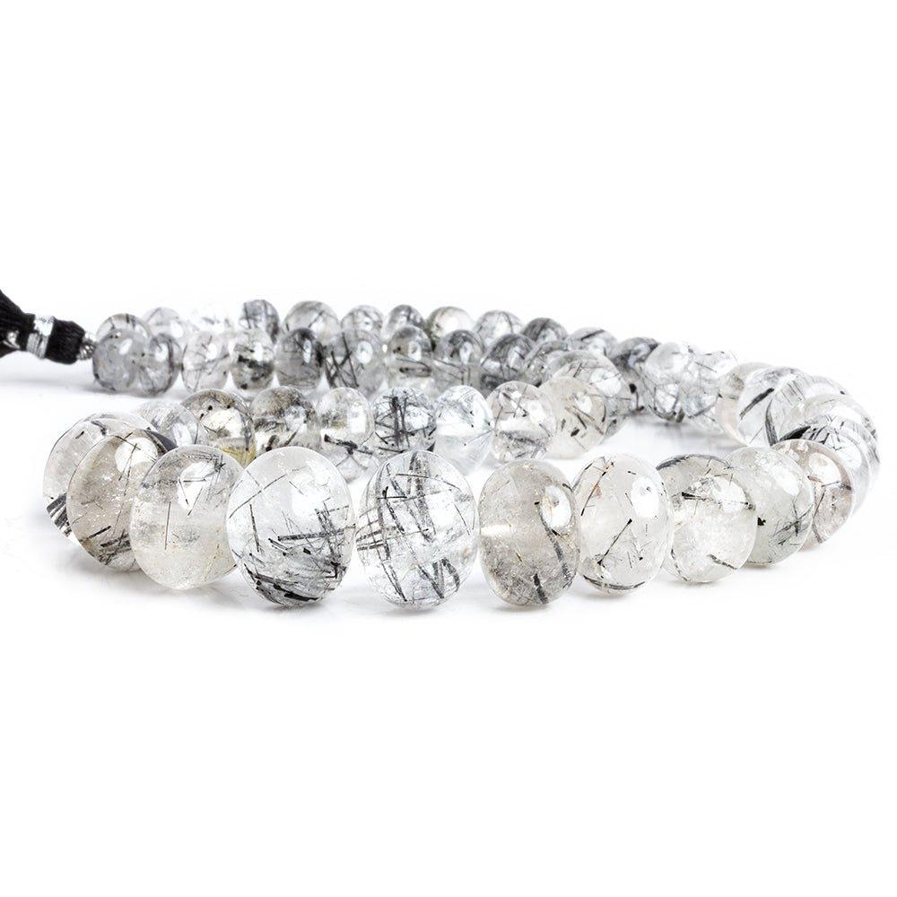 8.5mm-13mm Black Tourmalinated Quartz Plain Rondelle Beads 16 inch 51 pieces - The Bead Traders