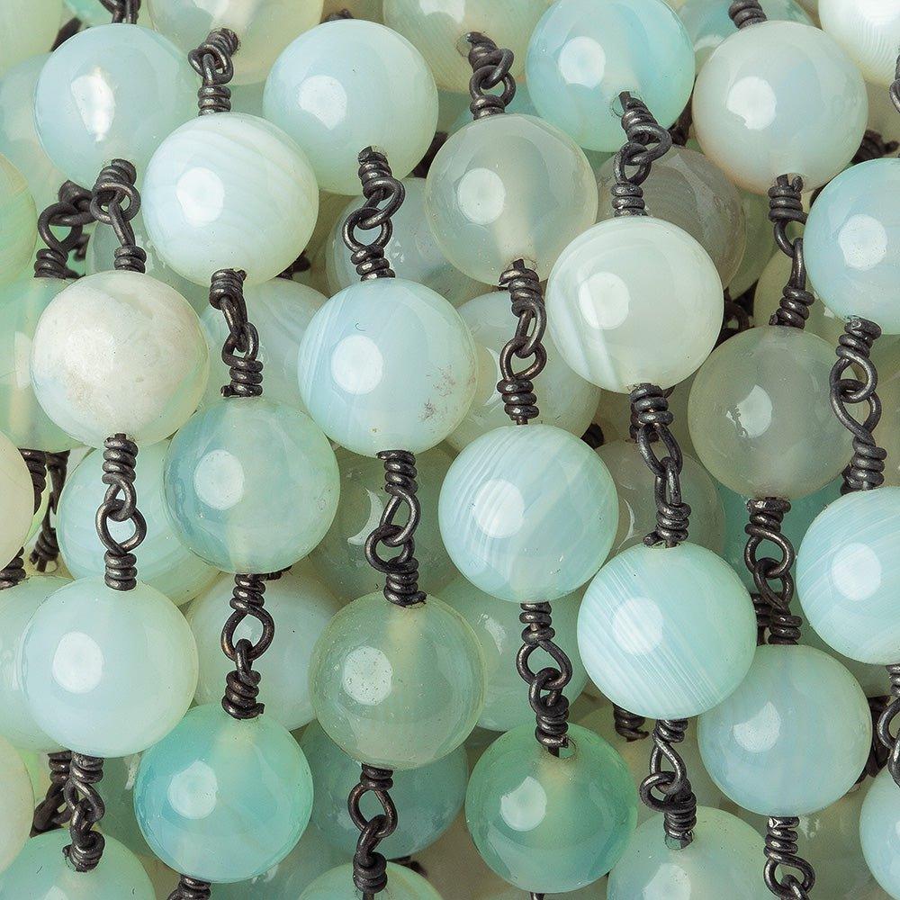 8.5mm Beach Chic Blue Green Agate plain round Black Gold plated Chain by the foot 20 pieces - The Bead Traders