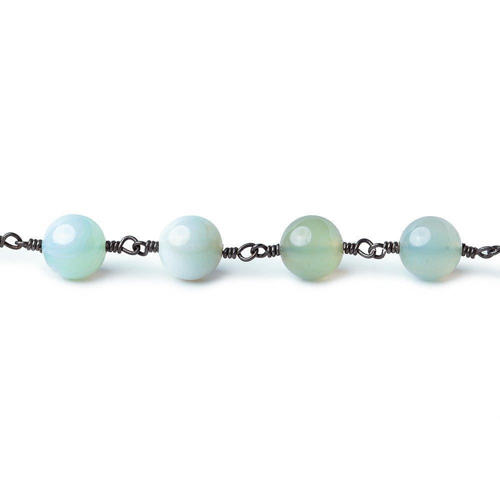 8.5mm Beach Chic Blue Green Agate plain round Black Gold plated Chain by the foot 20 pieces - The Bead Traders