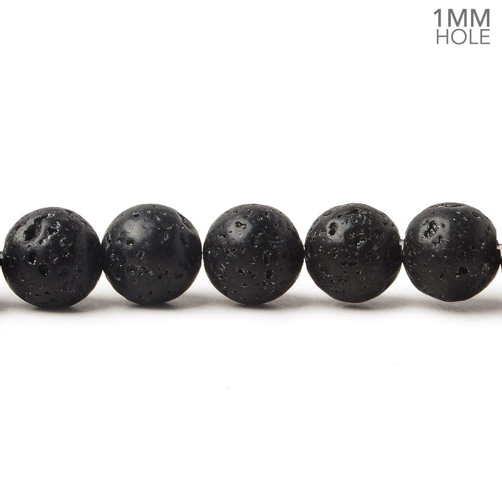 8.5mm Black Lava Round Beads 15 inch 47 pieces Waxed - The Bead Traders