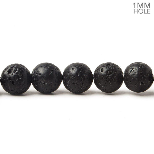 8.5mm Black Lava Rock Waxed Rounds 15 inch 47 beads