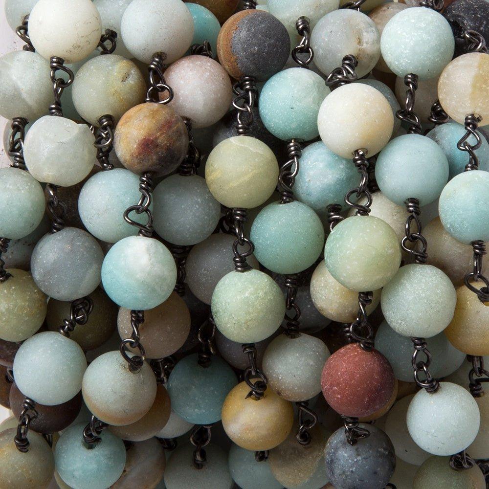 8.5mm Matte Amazonite plain round Black Gold plated Chain by the foot 22 pcs - The Bead Traders