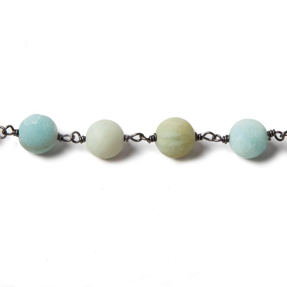 8.5mm Matte Amazonite plain round Black Gold plated Chain by the foot 22 pcs - The Bead Traders