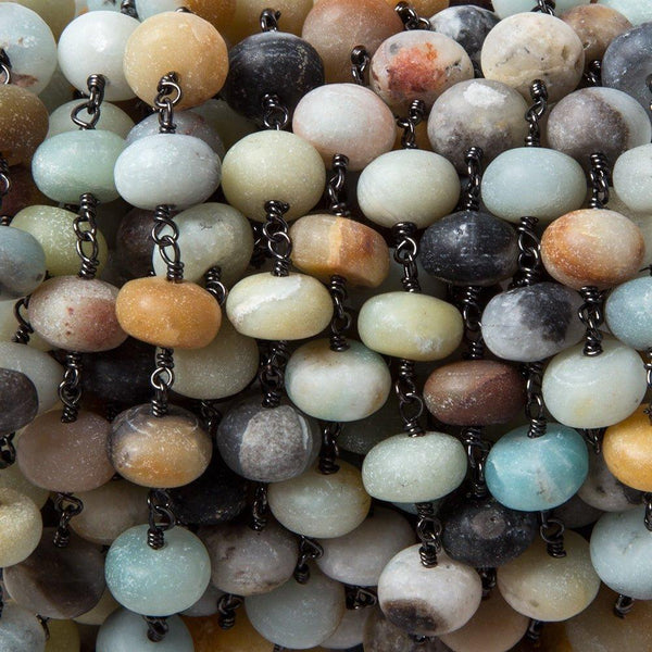 8.5mm Matte Multi Color Amazonite rondelle Black Gold Chain by the foot with 22 pcs