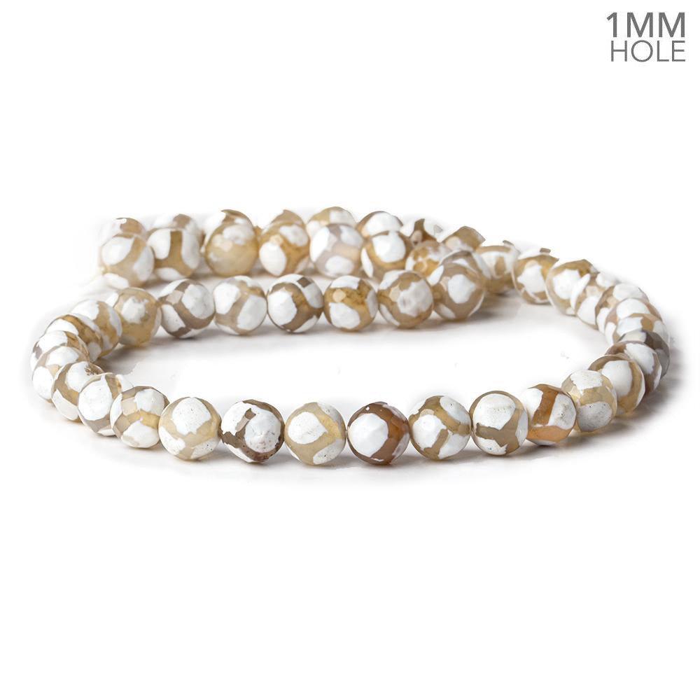 8.5mm Tan & White Honeycomb Tibetan Agate faceted rounds 15 inch 43 beads - The Bead Traders