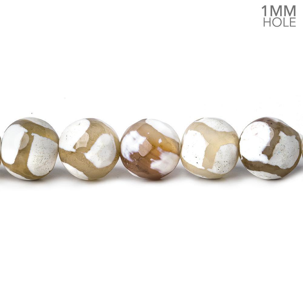 8.5mm Tan & White Honeycomb Tibetan Agate faceted rounds 15 inch 43 beads - The Bead Traders