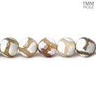 8.5mm Tan & White Honeycomb Tibetan Agate faceted rounds 15 inch 43 beads - The Bead Traders