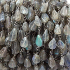8.5x6.5mm Labradorite plain pear Black Gold Chain sold by the foot - The Bead Traders
