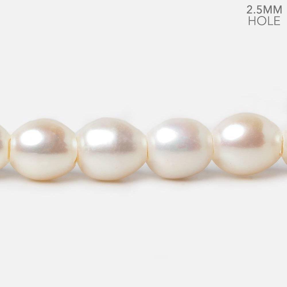 8.5x9mm Off White Oval 2.5mm Large Hole Freshwater Pearls 8 inch 22 pieces - The Bead Traders