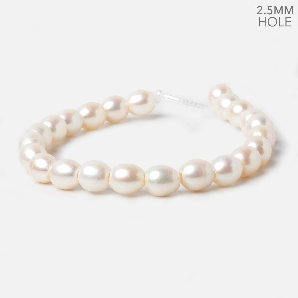 8.5x9mm Off White Oval 2.5mm Large Hole Freshwater Pearls 8 inch 22 pieces - The Bead Traders
