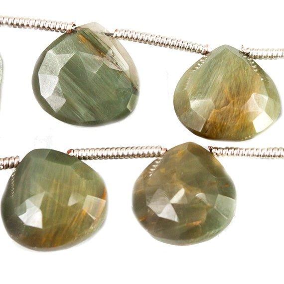 8mm-11mm Cat Eye Green Quartz Faceted Heart and Pillow Bead 8 inch 15 bead - The Bead Traders