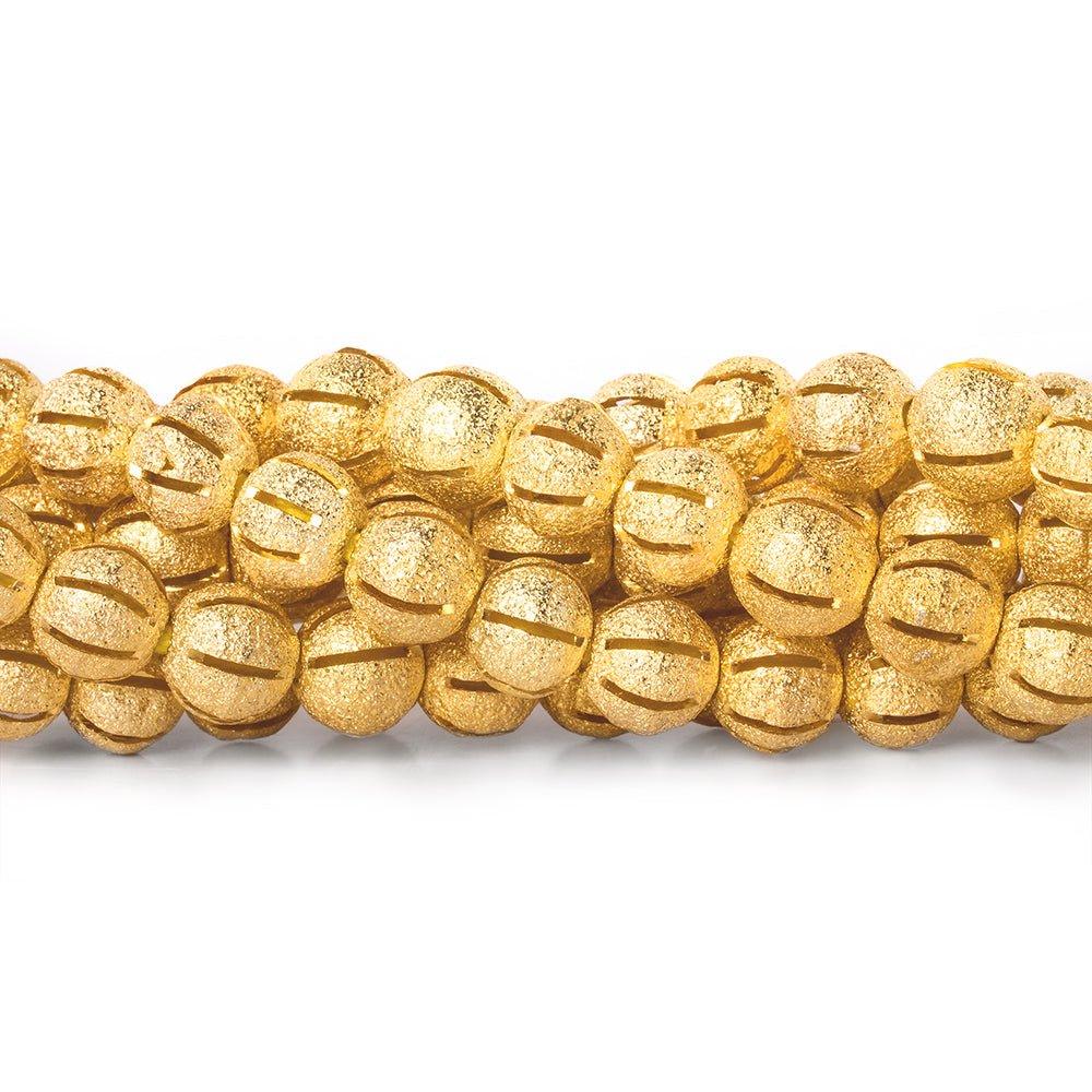 8mm 22kt Gold Plated Brass Stardust Striped Round Beads, 8 inch, 28 beads - The Bead Traders