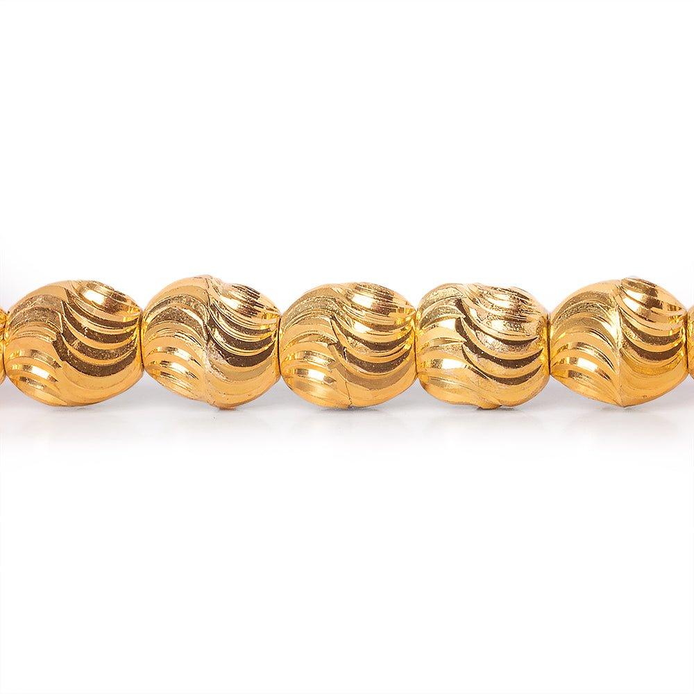 8mm 22kt Gold Plated Brass Wave Diamond Cut Oval Beads, 8 inch, 28 beads - The Bead Traders