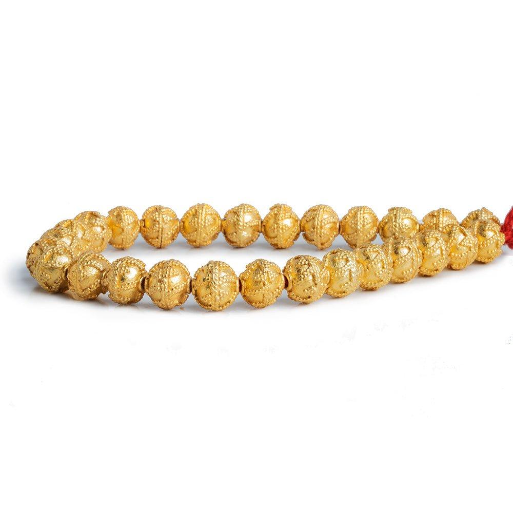 8mm 22kt Gold Plated Copper Bead Roval Miligrain Triangle 8 inch 28 pieces - The Bead Traders