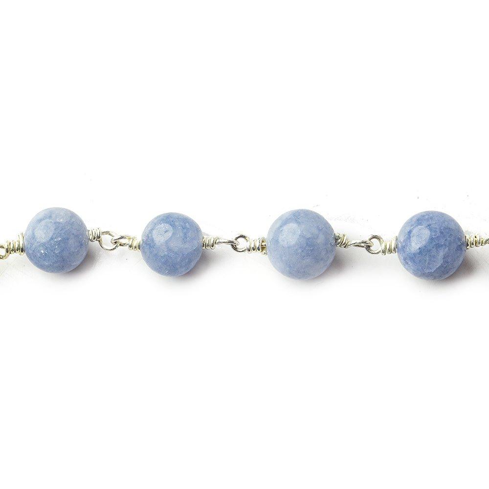 8mm-8.5mm Angelite Plain Rounds Silver plated Chain by the foot 21 pieces - The Bead Traders