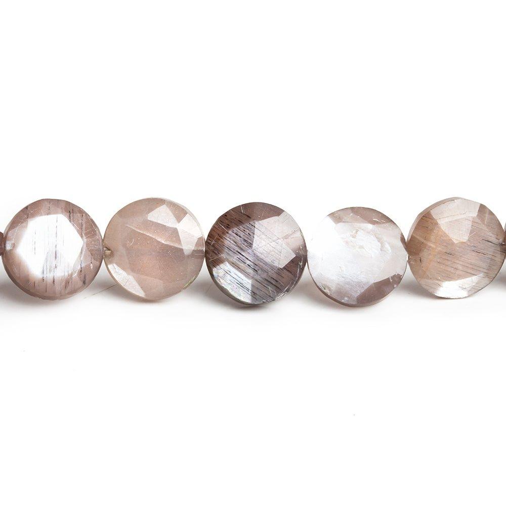 8mm-9mm Chocolate Moonstone Faceted Coin Beads 8 inch 23 pieces - The Bead Traders