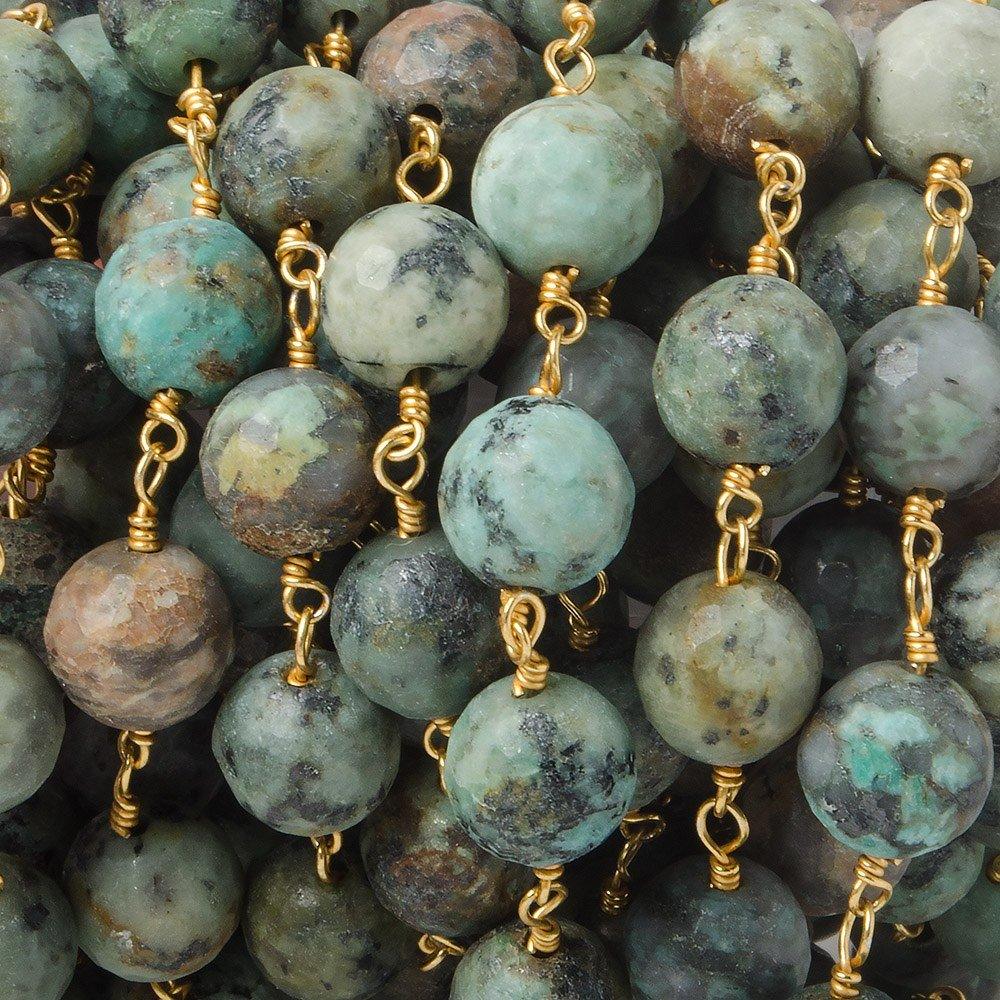 8mm African Turquoise Jasper faceted round Gold plated Chain by the foot 21 pieces - The Bead Traders