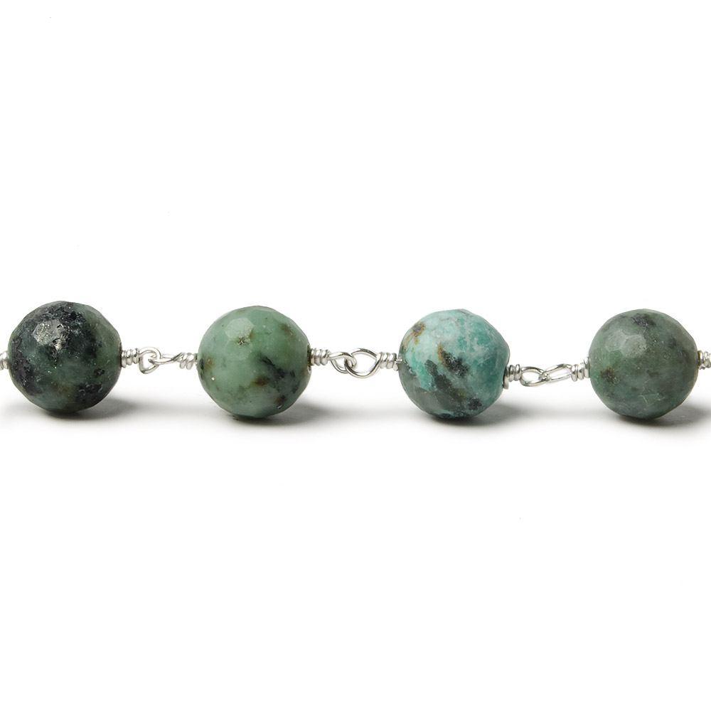 8mm African Turquoise Jasper faceted round Silver plated Chain by the foot 21 pieces - The Bead Traders