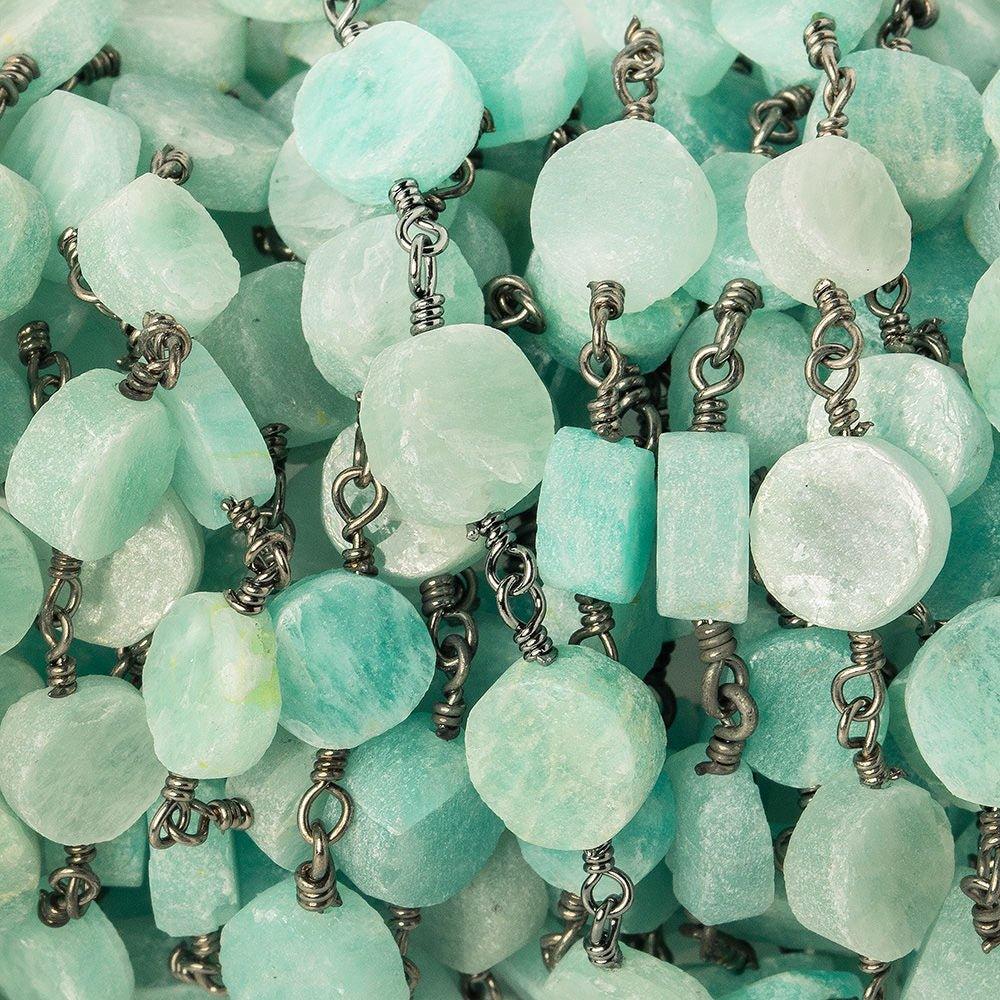 8mm Amazonite plain coin Black Gold plated Chain by the foot 22 beads - The Bead Traders