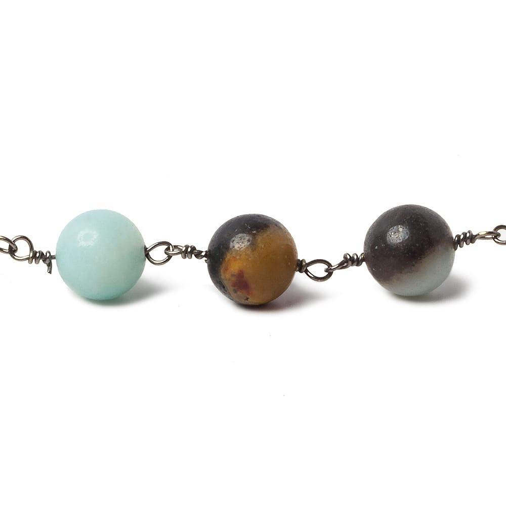 8mm Amazonite plain round Black Gold plated Chain by the foot 22 beads - The Bead Traders
