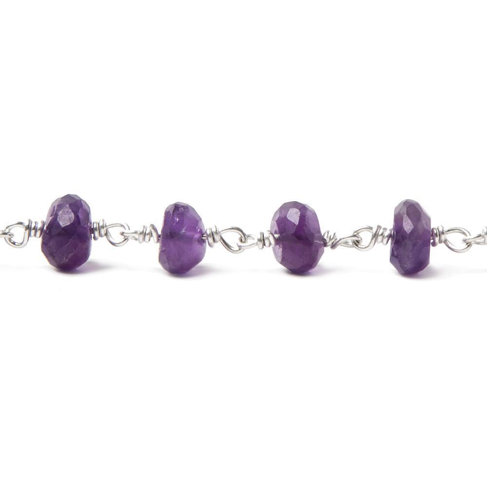 8mm Amethyst faceted rondelle Silver Chain by the foot 26 pcs - The Bead Traders