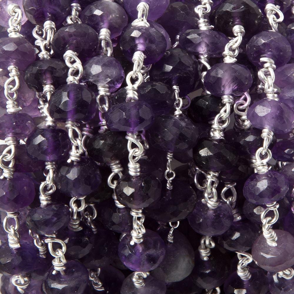 8mm Amethyst faceted rondelle Silver Chain by the foot 26 pcs - The Bead Traders