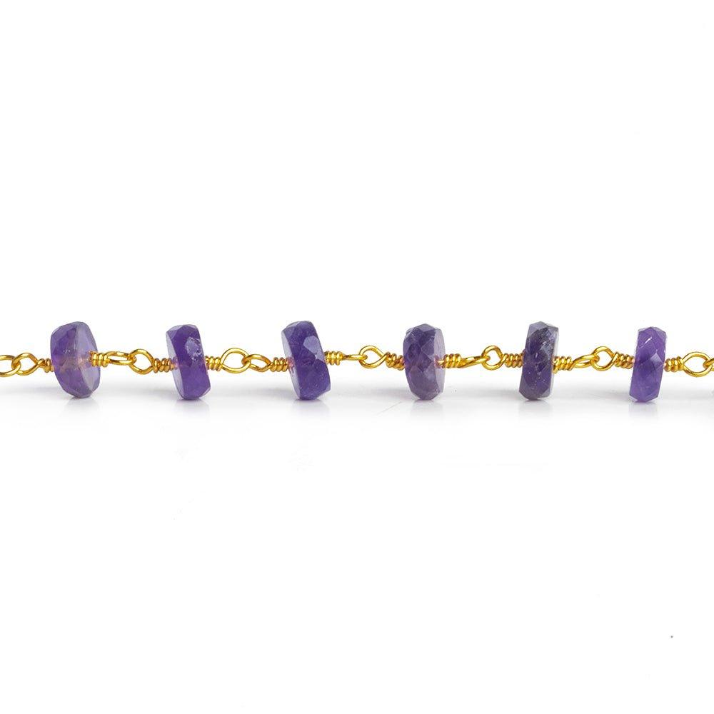 8mm Amethyst Faceted Rondelles Gold Chain 30 pieces - The Bead Traders