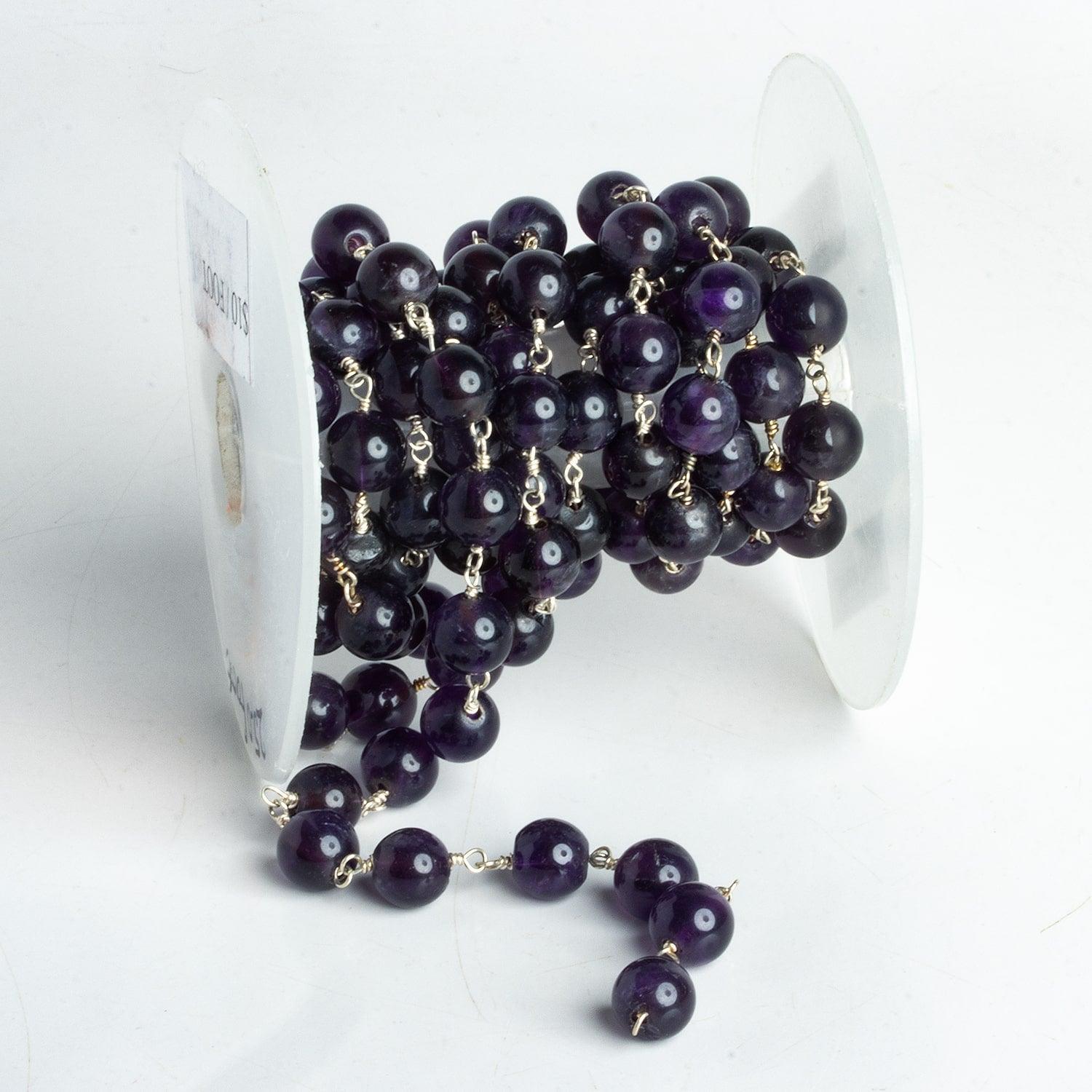 8mm Amethyst Silver Chain - Lot of 4 Feet - The Bead Traders