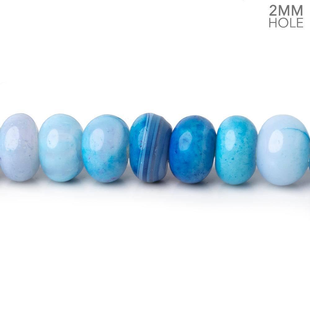 8mm Aqua Blue Opal 2mm Large Hole Plain Rondelles 8 inch 38 beads - The Bead Traders