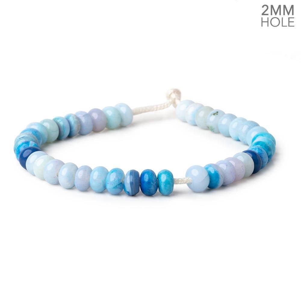 8mm Aqua Blue Opal 2mm Large Hole Plain Rondelles 8 inch 38 beads - The Bead Traders