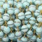 8mm Aqua Tibetan Agate faceted round Gold Chain by the foot 21 beads - The Bead Traders