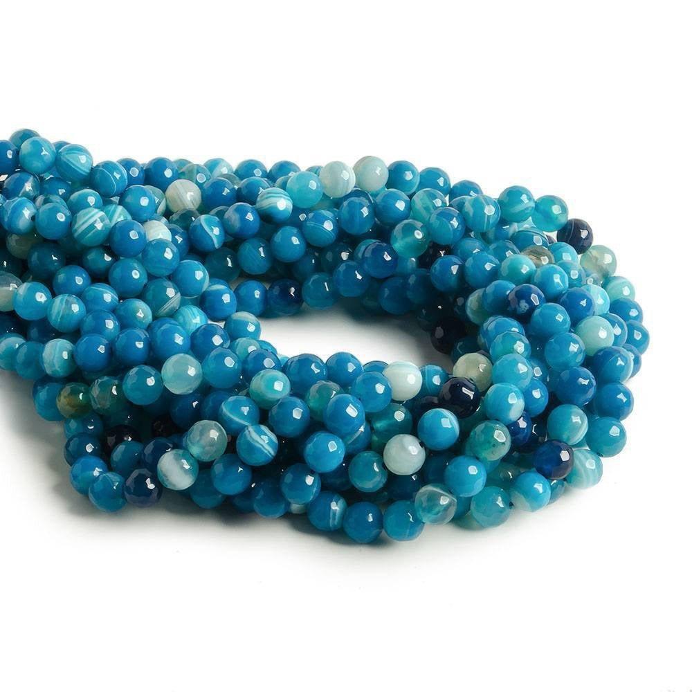 8mm Banded Blue Agate faceted rounds 15 inch 47 beads - The Bead Traders