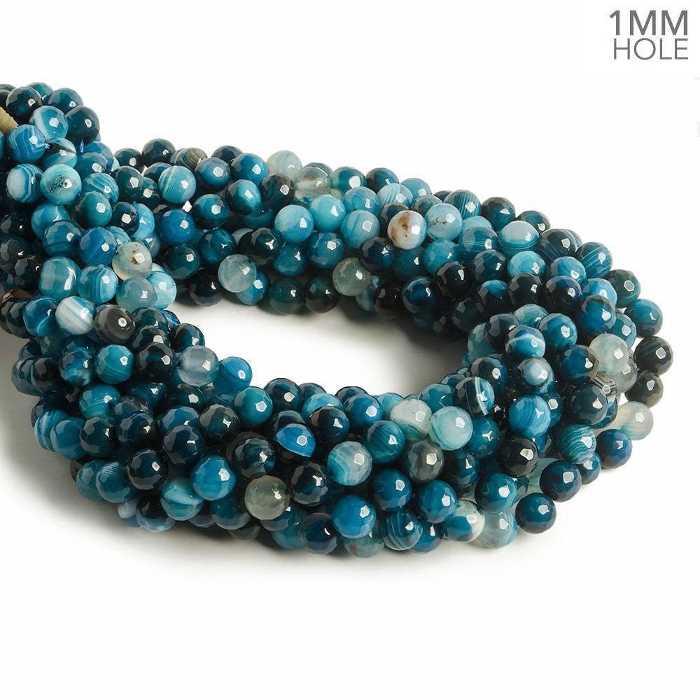 8mm Banded Teal Blue Agate faceted rounds 15 inch 47 beads - The Bead Traders