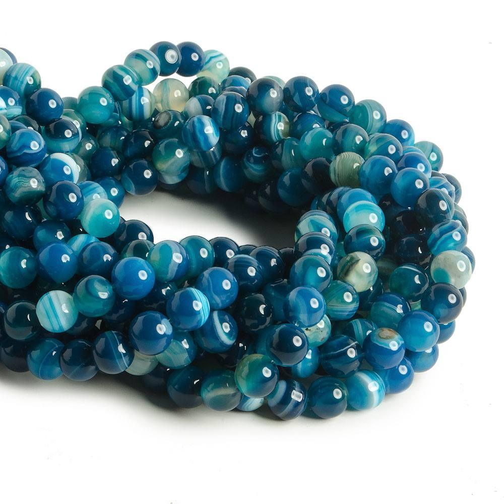 8mm Banded Teal Blue Agate plain rounds 15 inch 47 beads - The Bead Traders