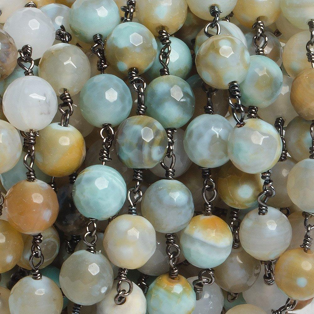 8mm Beach Chic Agate faceted round Black Gold plated Chain by the foot with 21 pcs - The Bead Traders