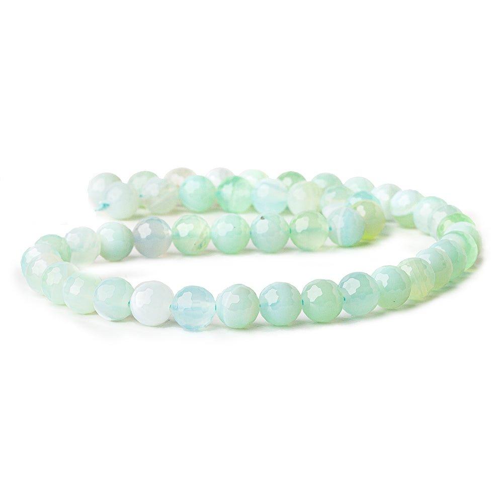 8mm Beachglass Blue & Green Agate faceted round beads 15 inch 47 pieces - The Bead Traders