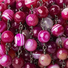 8mm Berry Pink Agate faceted round Black Gold plated Chain by the foot 20 pieces - The Bead Traders