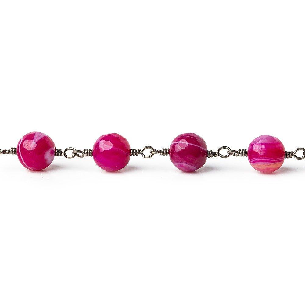 8mm Berry Pink Agate faceted round Black Gold plated Chain by the foot 20 pieces - The Bead Traders