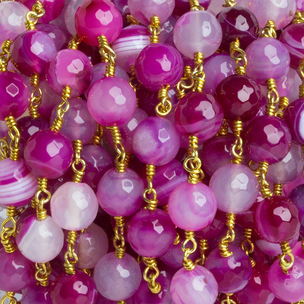 8mm Berry Pink Agate Faceted Rounds Gold Chain 23 pieces - The Bead Traders